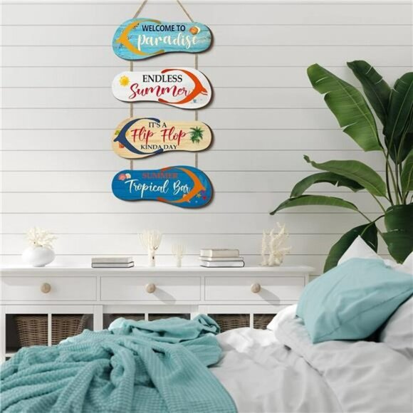 Panelee Wooden Flip Flop Beach Wall Decor Coastal Ocean Summer Bathroom Sign - Picture 5 of 7